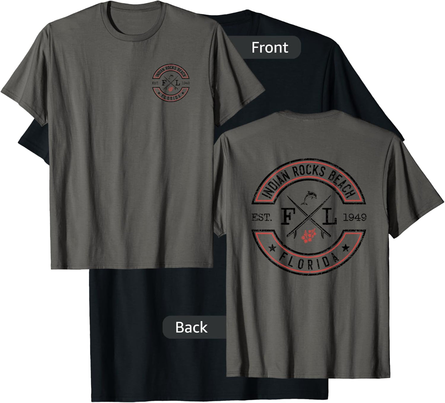 Indian Rocks Beach Florida FL Retro Surfer Front & Back Men Women Girls Kids T-Shirt - T-Shirt | Black