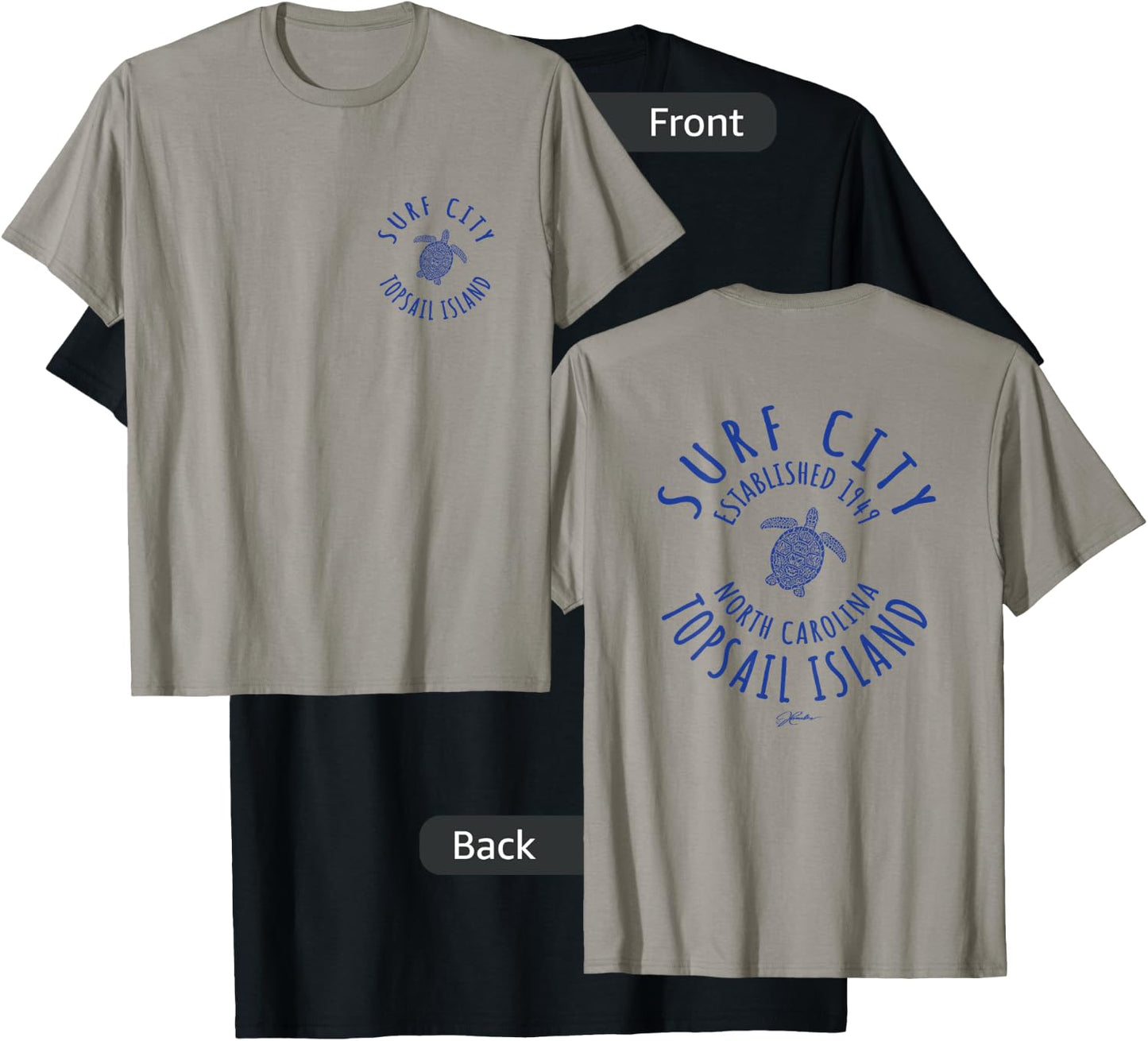 JCombs: Surf City, Topsail Island, NC, Sea Turtle (2-Sided) T-Shirt - T-Shirt | Black
