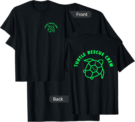 (2 Sided Print) Turtle Rescue Crew Green Sea Turtle Graphic T-Shirt - T-Shirt | Black