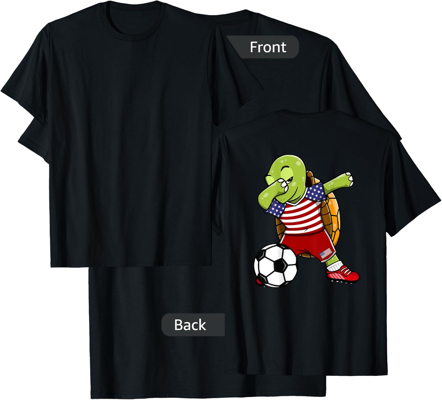 Dabbing Turtle America Soccer Fans US Flag Football Lovers T-Shirt - T-Shirt | Black