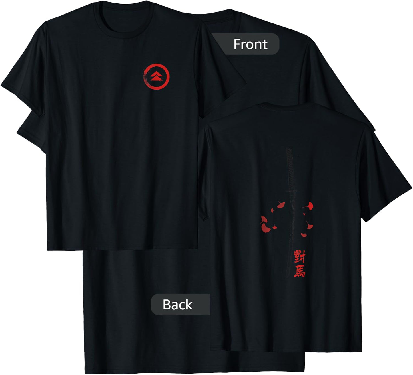 Ghost of Tsushima Front and Back Katana Leaves Video Game T-Shirt - T-Shirt | Black