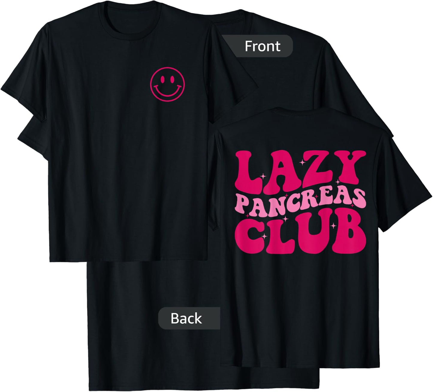 Lazy Pancreas Club Diabetes Awareness Groovy Apparel T-Shirt - T-Shirt | Black