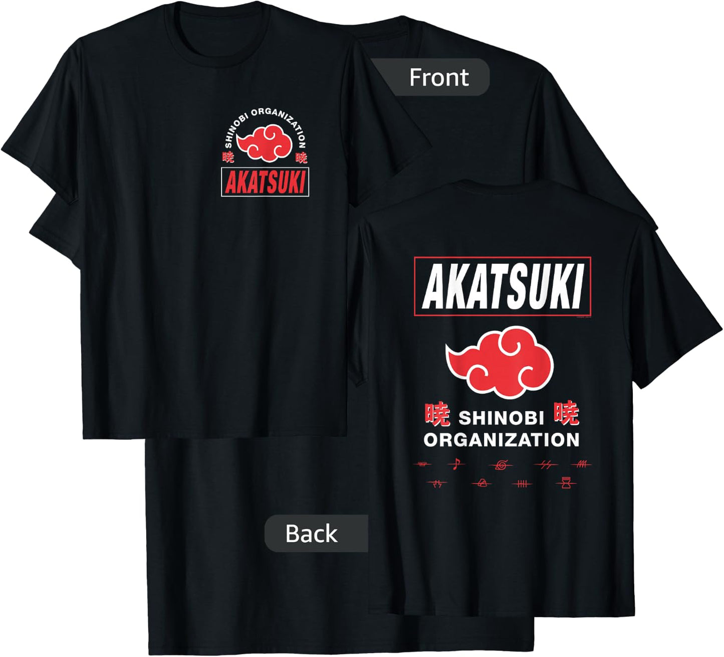 Naruto Shippuden Akatsuki Shinobi Org Front Back Anime T-Shirt - T-Shirt | Black