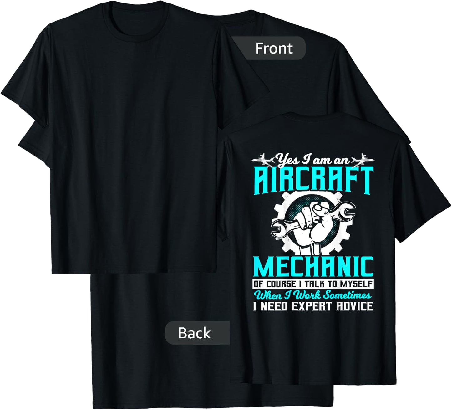 Airplane Mechanic Gift Design On Back Of Clothing T-Shirt - T-Shirt | Black