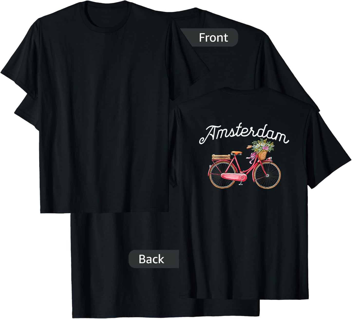 Vintage Women's Bike Amsterdam Floral Design T-Shirt - T-Shirt | Black