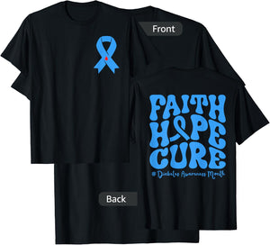 Diabetes Awareness Month Blue Love Ribbon Support T1D T2D T-Shirt - T-Shirt | Black