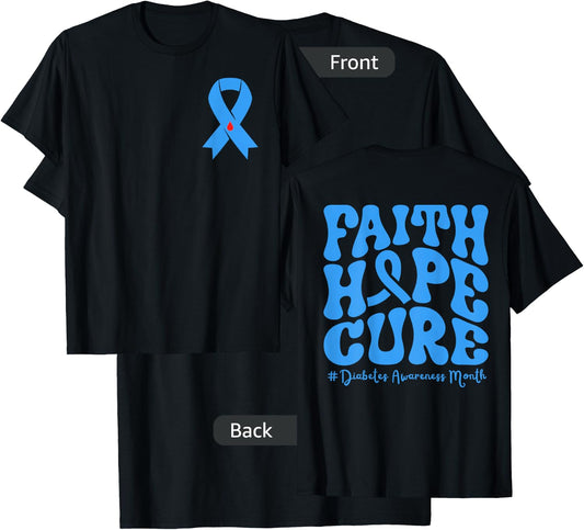 Diabetes Awareness Month Blue Love Ribbon Support T1D T2D T-Shirt - T-Shirt | Black