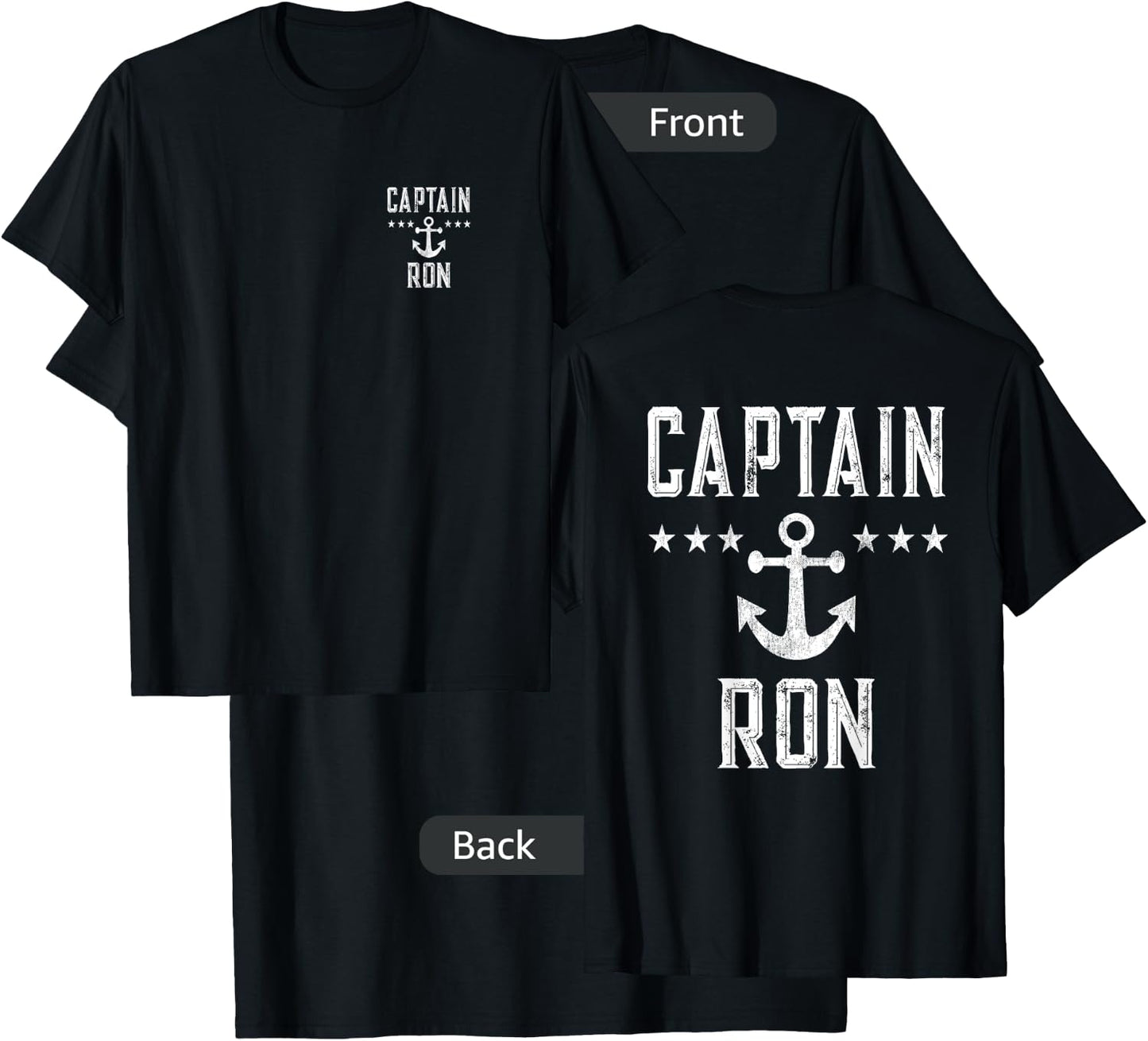 (Printed Both Sides) Retro Captain Ron Personalized Boating T-Shirt - T-Shirt | Black