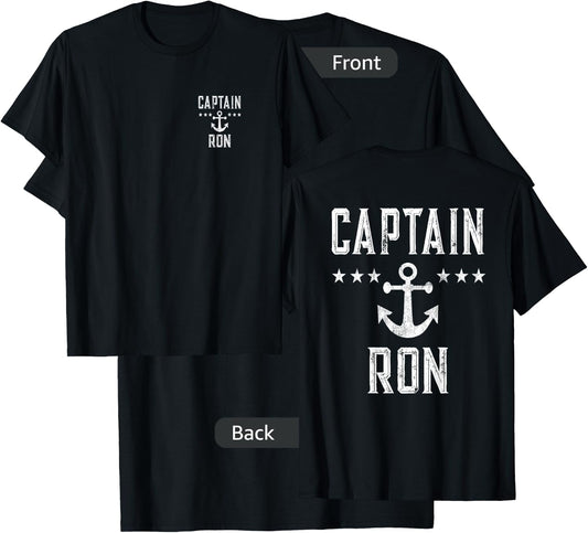 (Printed Both Sides) Retro Captain Ron Personalized Boating T-Shirt - T-Shirt | Black