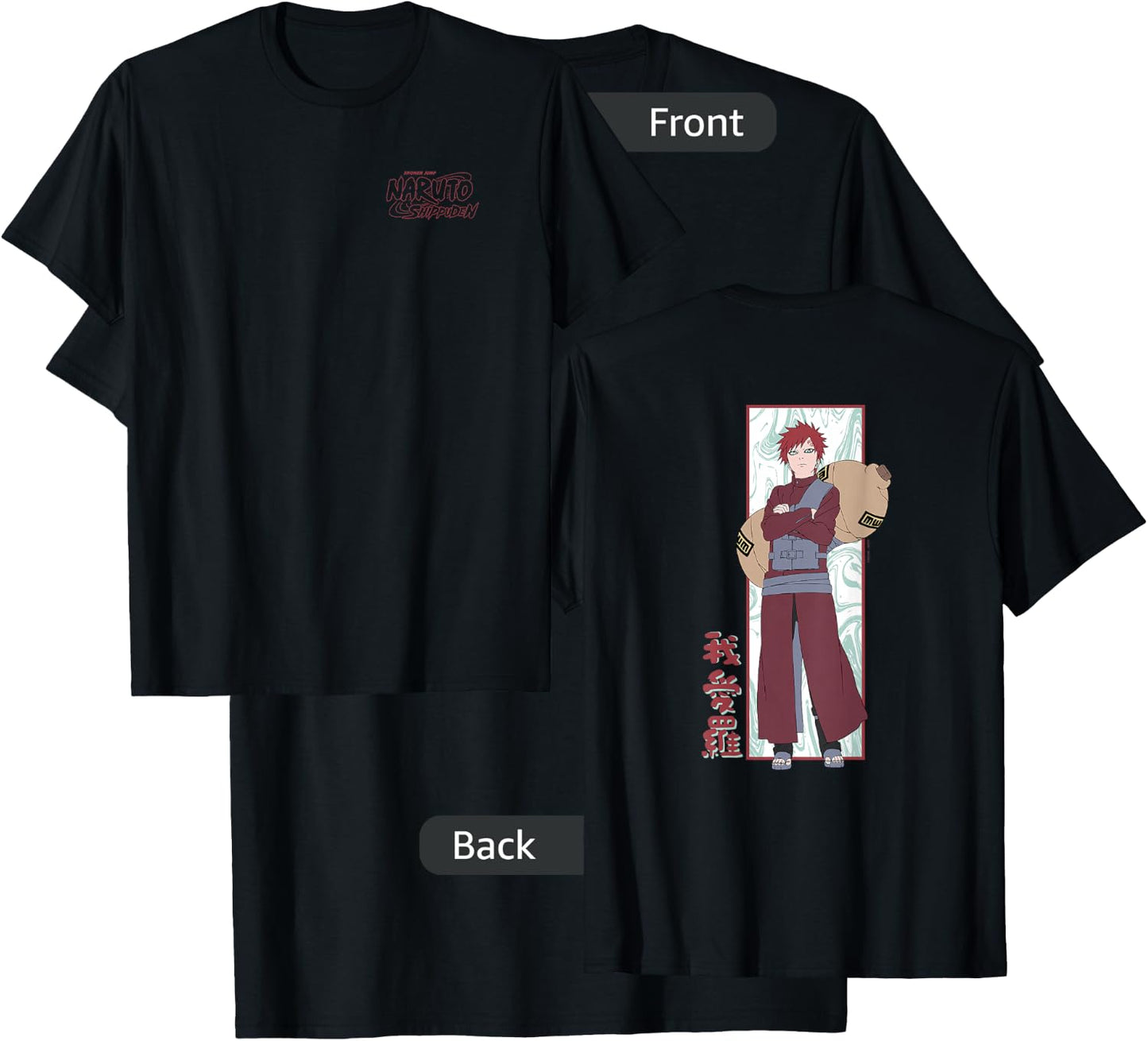 Naruto Shippuden Gaara Marble Background Front Back Anime T-Shirt - T-Shirt | Black