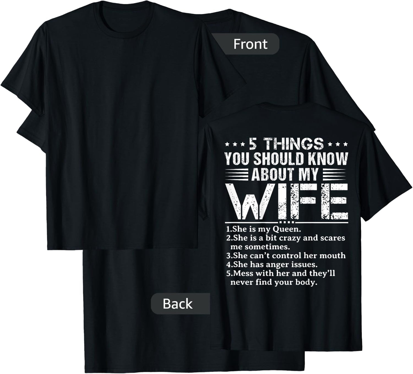 5 Things You Should Know About My Wife (On Back) husband T-Shirt - T-Shirt | Black