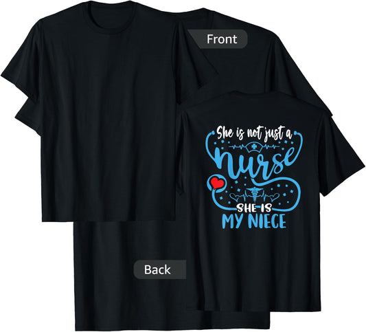 My Niece Is A Nurse Proud Nurse's Aunt Uncle RN LPN Family T-Shirt - T-Shirt | Black