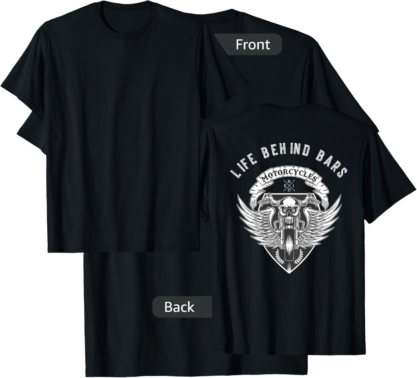 Life Behind Bars Motorcycle Skull - on back T-Shirt - T-Shirt | Black