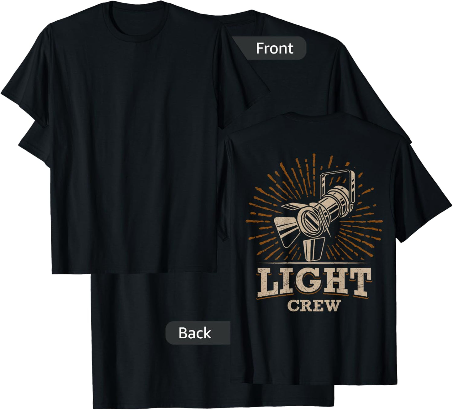 LIGHT CREW Theatre Lighting Technician Black X-Small Classic Fit Short Sleeve Cotton T-Shirt - T-Shirt | Black
