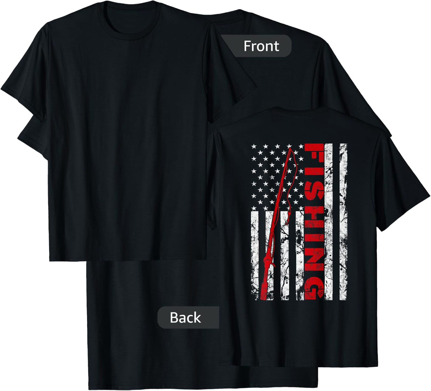 Fishing American Flag Rod USA Patriotic Fisherman T-Shirt - T-Shirt | Black