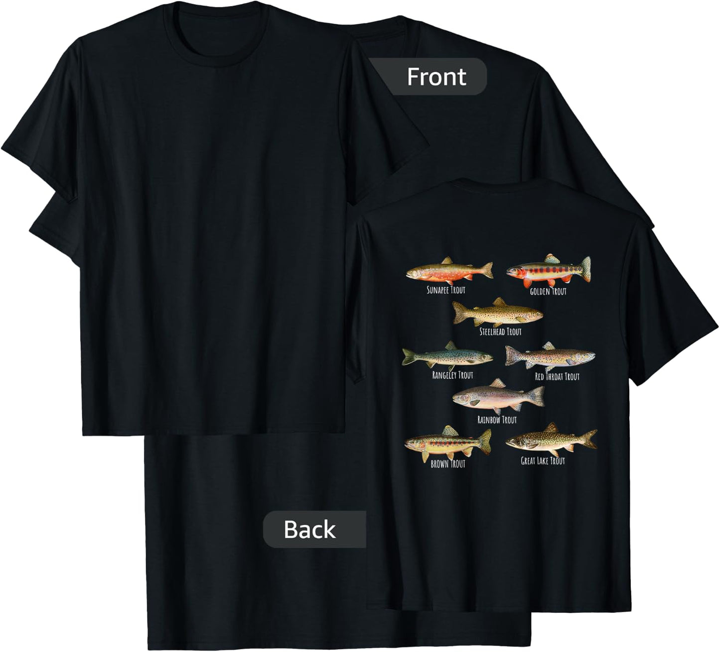 Types Of Trout Fish Species - Fishing Gift DESIGN ON BACK T-Shirt - T-Shirt | Black