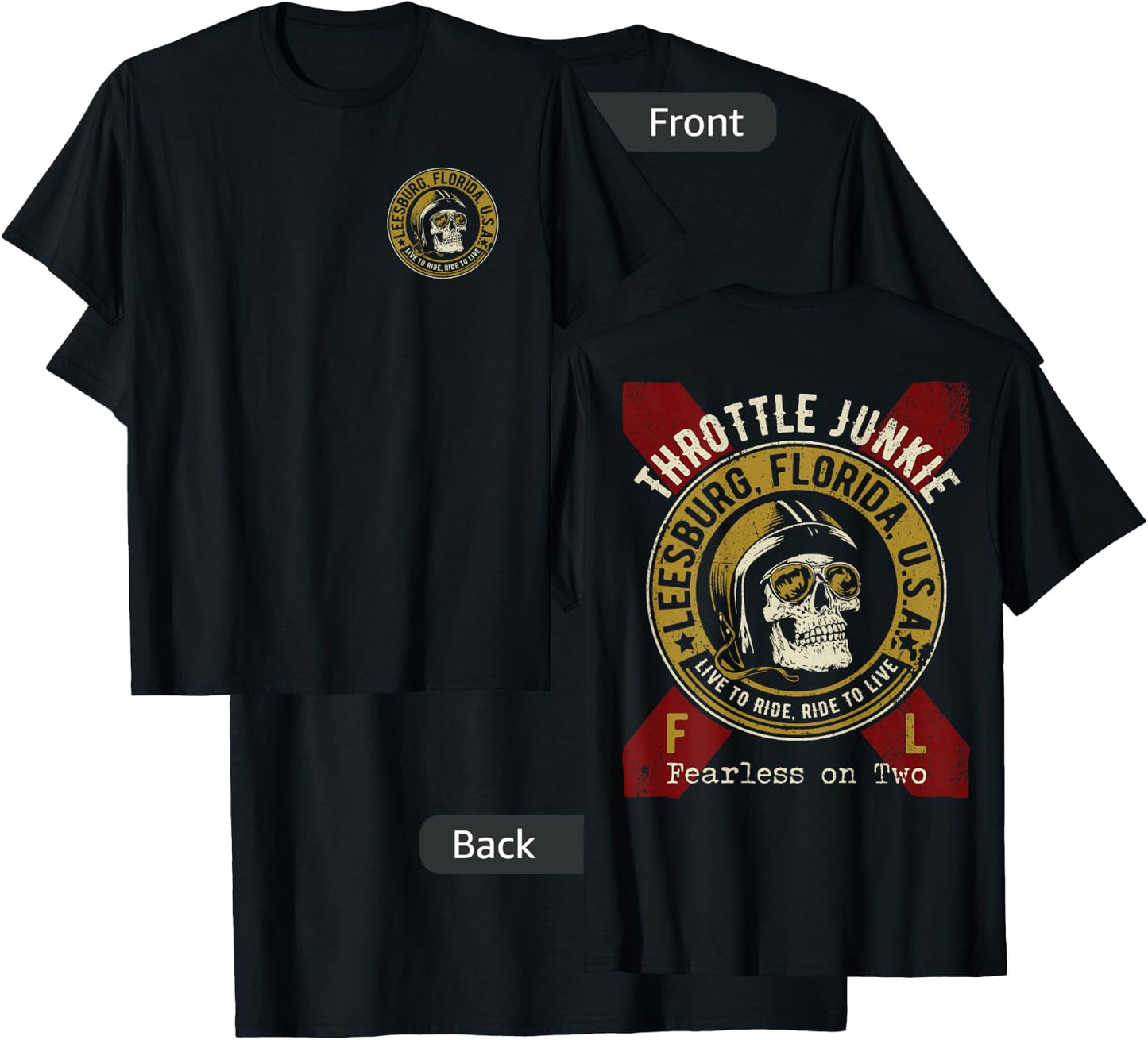 Leesburg Florida USA Motorcycle Biker Skull Design T-Shirt - T-Shirt | Black