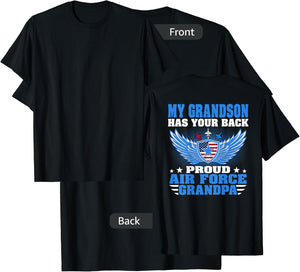 My Grandson Has Your Back Proud Air Force Grandpa Military T-Shirt - T-Shirt | Black