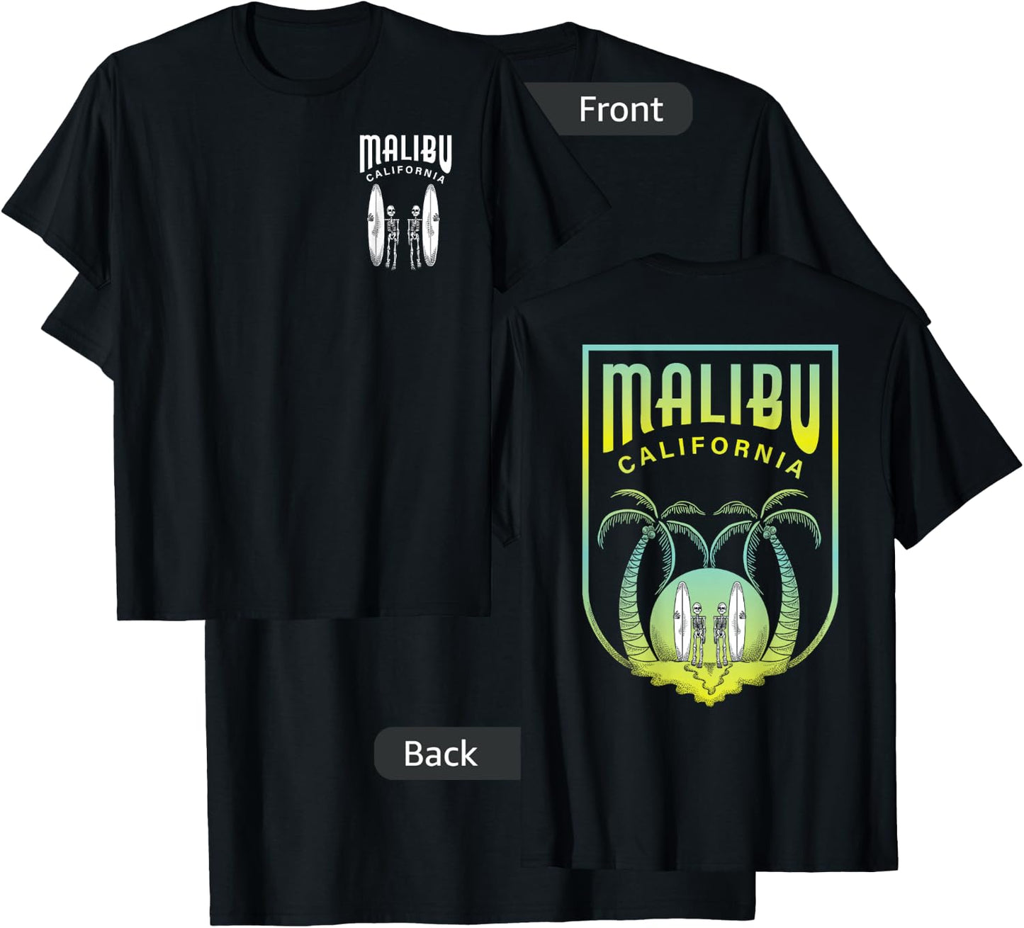 Malibu Beach California Surfing Art - Skeleton Surfers Women Kids T-Shirt - T-Shirt | Black