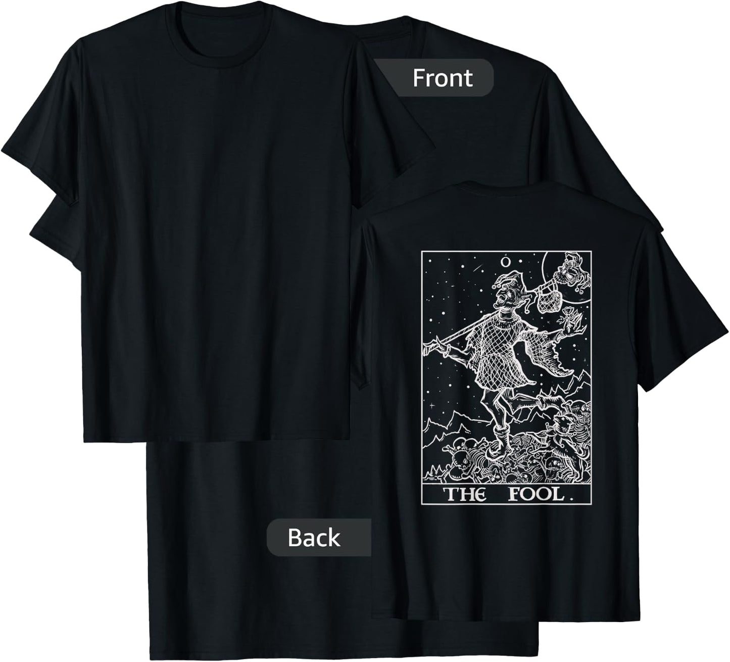 The Fool Tarot Card Halloween Gothic Clothing Back Print T-Shirt - T-Shirt | Black