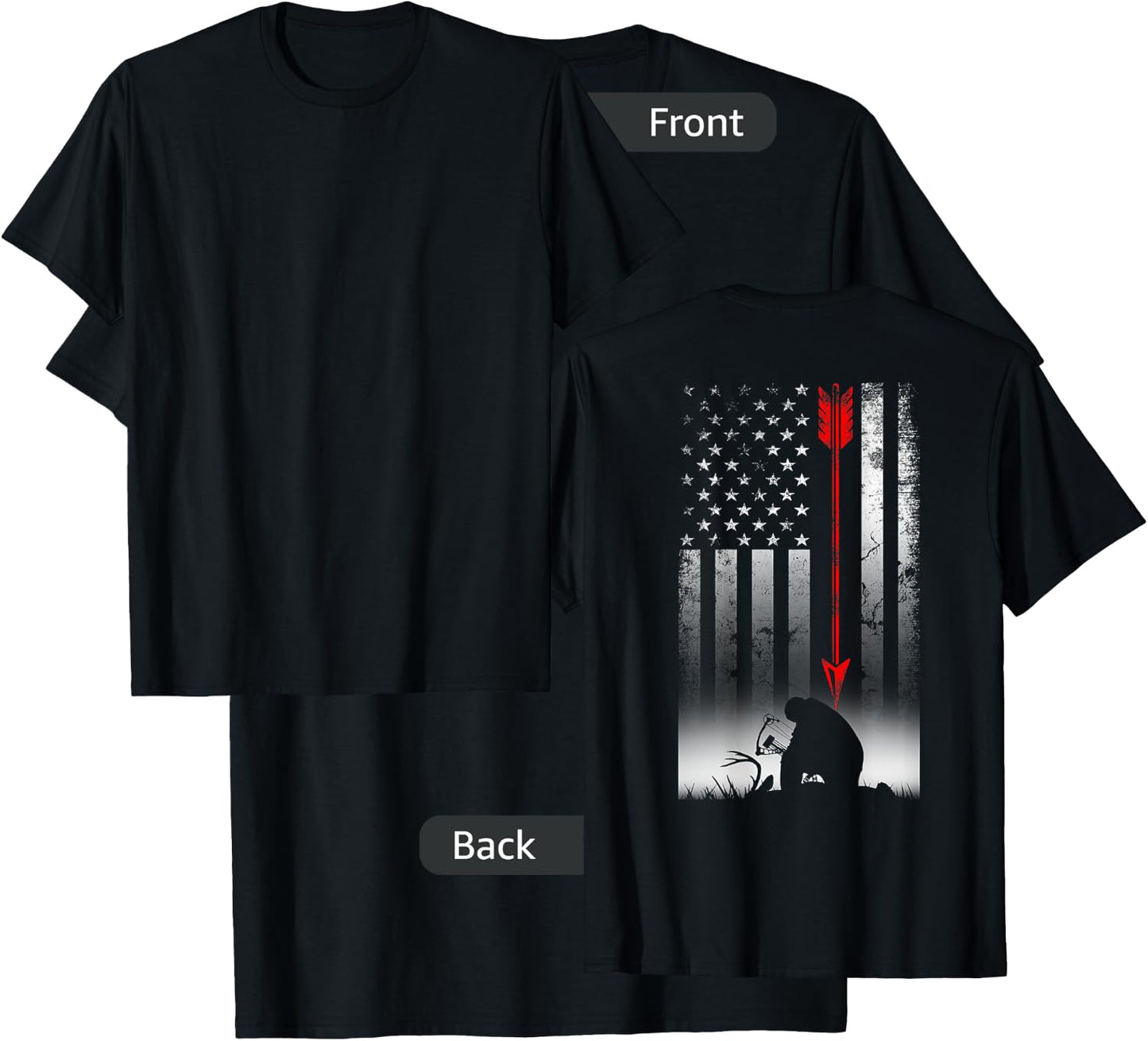 Bow Deer Hunting American Flag Gift Bow Hunting T-Shirt - T-Shirt | Black