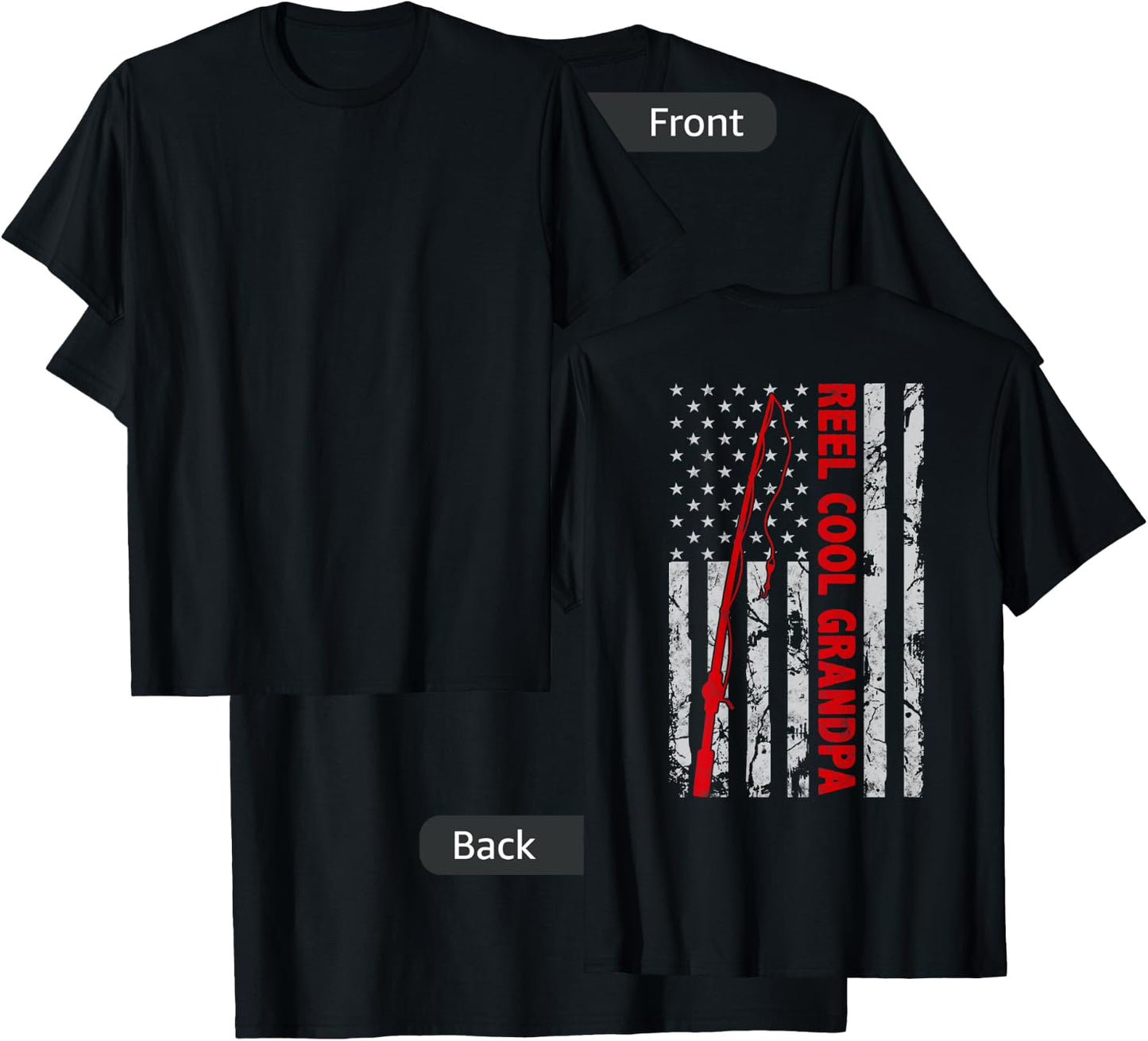 Reel cool Grandpa Fishing American Flag Gift Fisherman T-Shirt - T-Shirt | Black