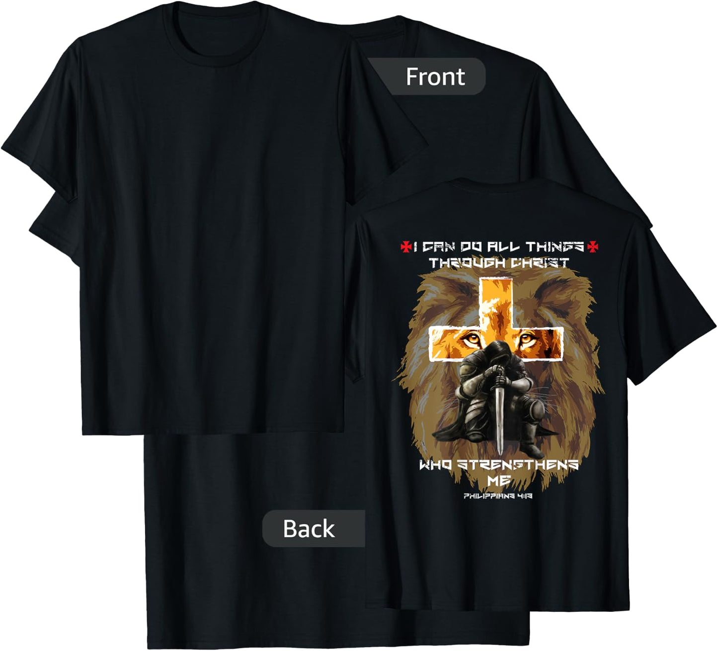 Back Print Bible Verse Gifts Men Dad Christian Lion Cross T-Shirt - T-Shirt | Black