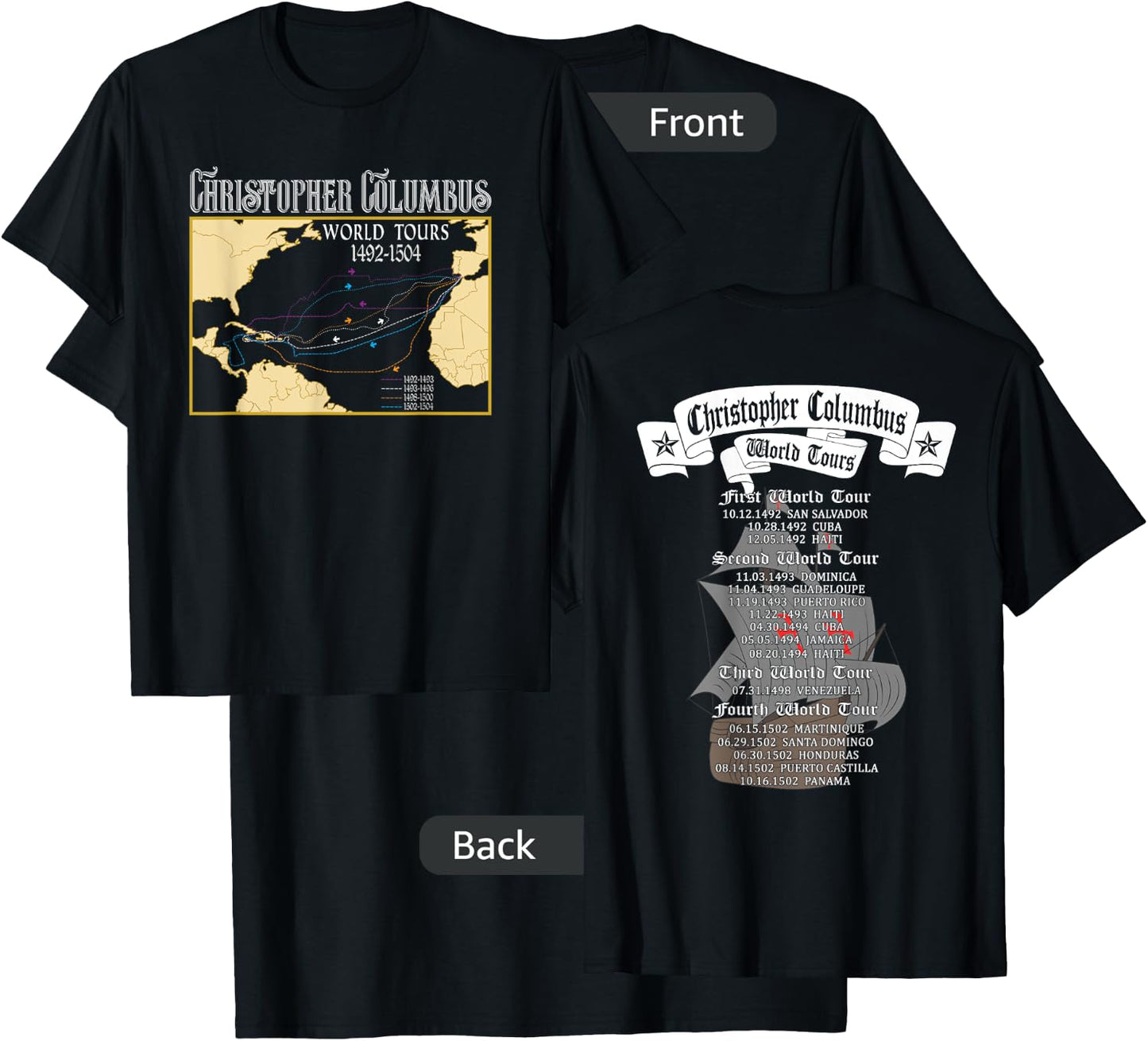 Christopher Columbus World Tours with Backprint Columbus T-Shirt - T-Shirt | Black
