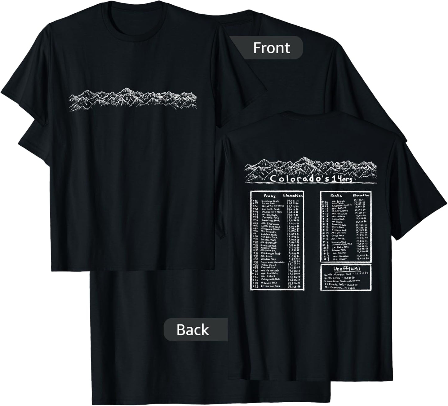 All the Colorado 14ers Mountain Outdoor Hiking Gift T-Shirt - T-Shirt | Black
