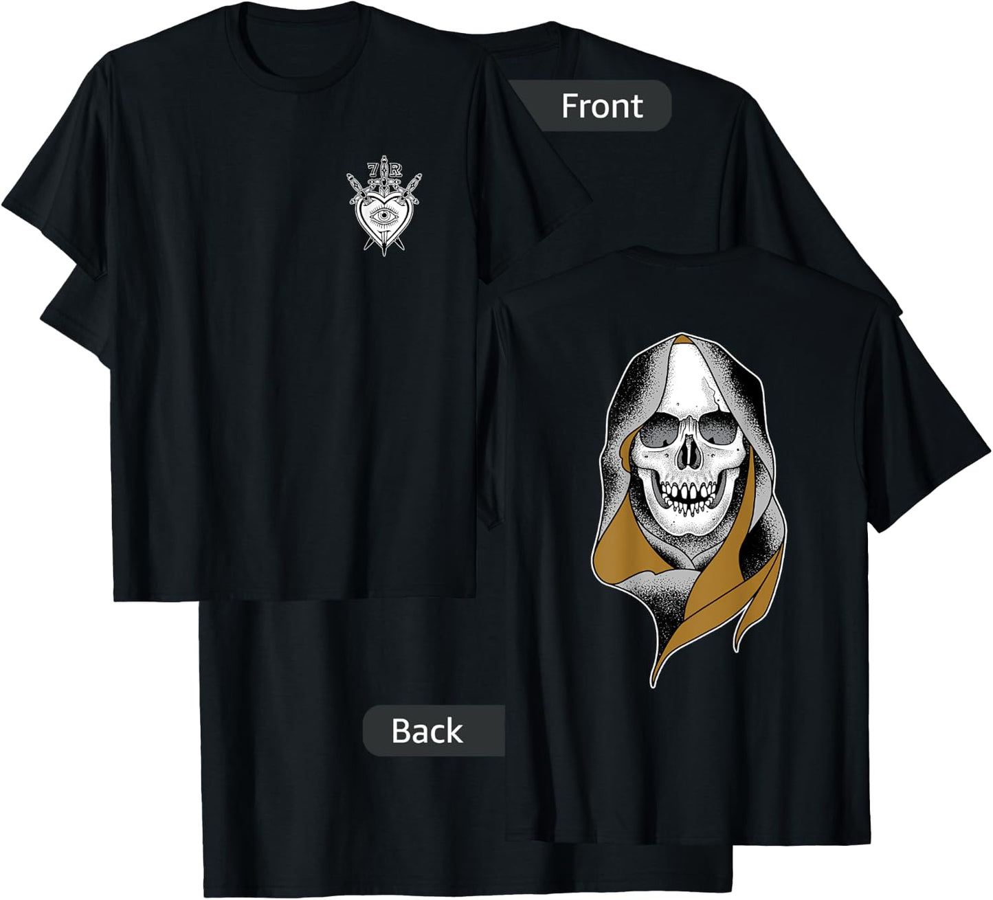 Grim Reaper AmericanTraditional Skull Tattoo T-Shirt - T-Shirt | Black