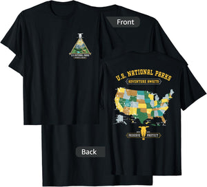 All 63 US National Parks Adventure Map Graphic(+ back print) T-Shirt - T-Shirt | Black