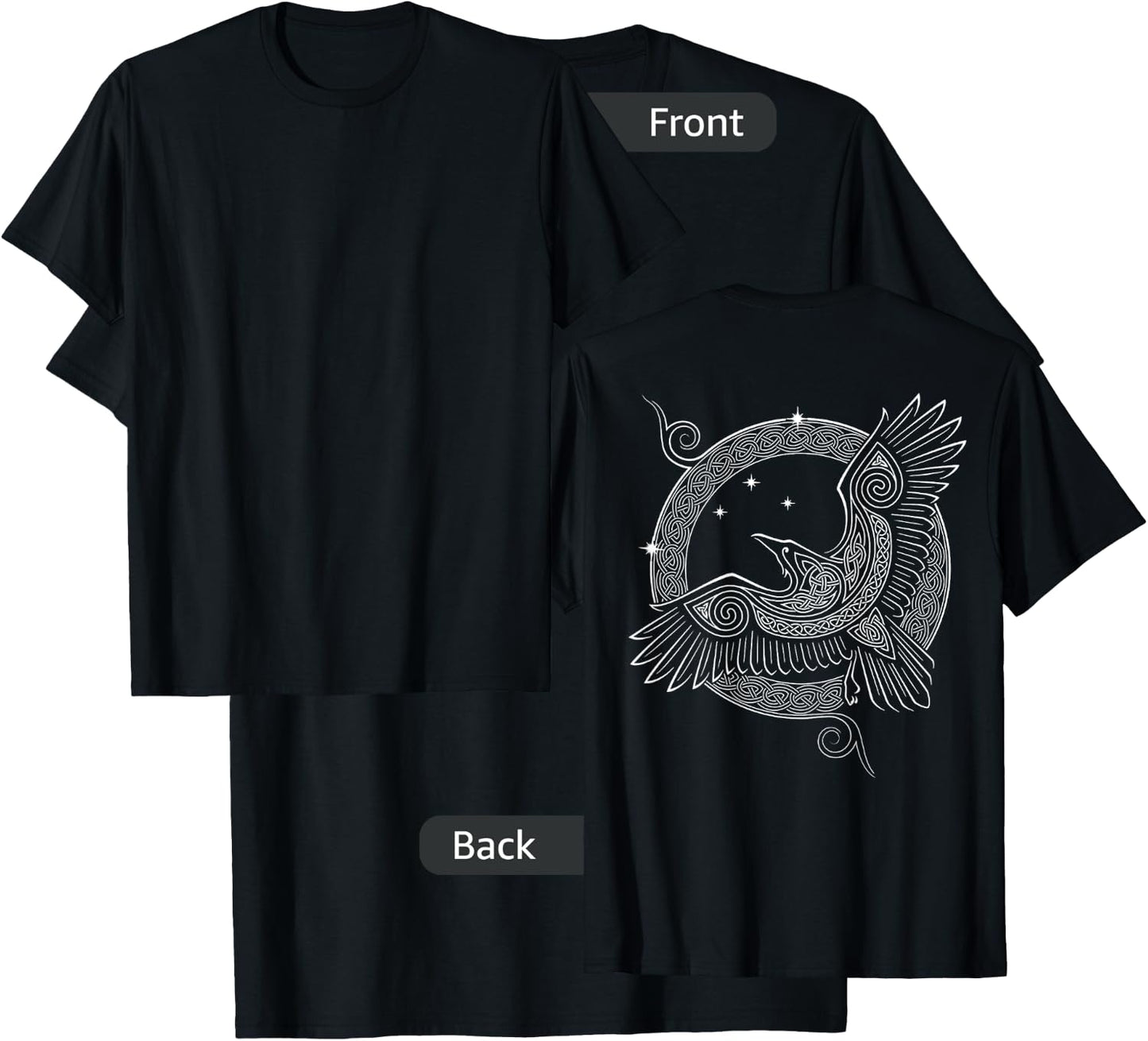 Raven Knotwork Moon Viking (on Back) T-Shirt - T-Shirt | Black