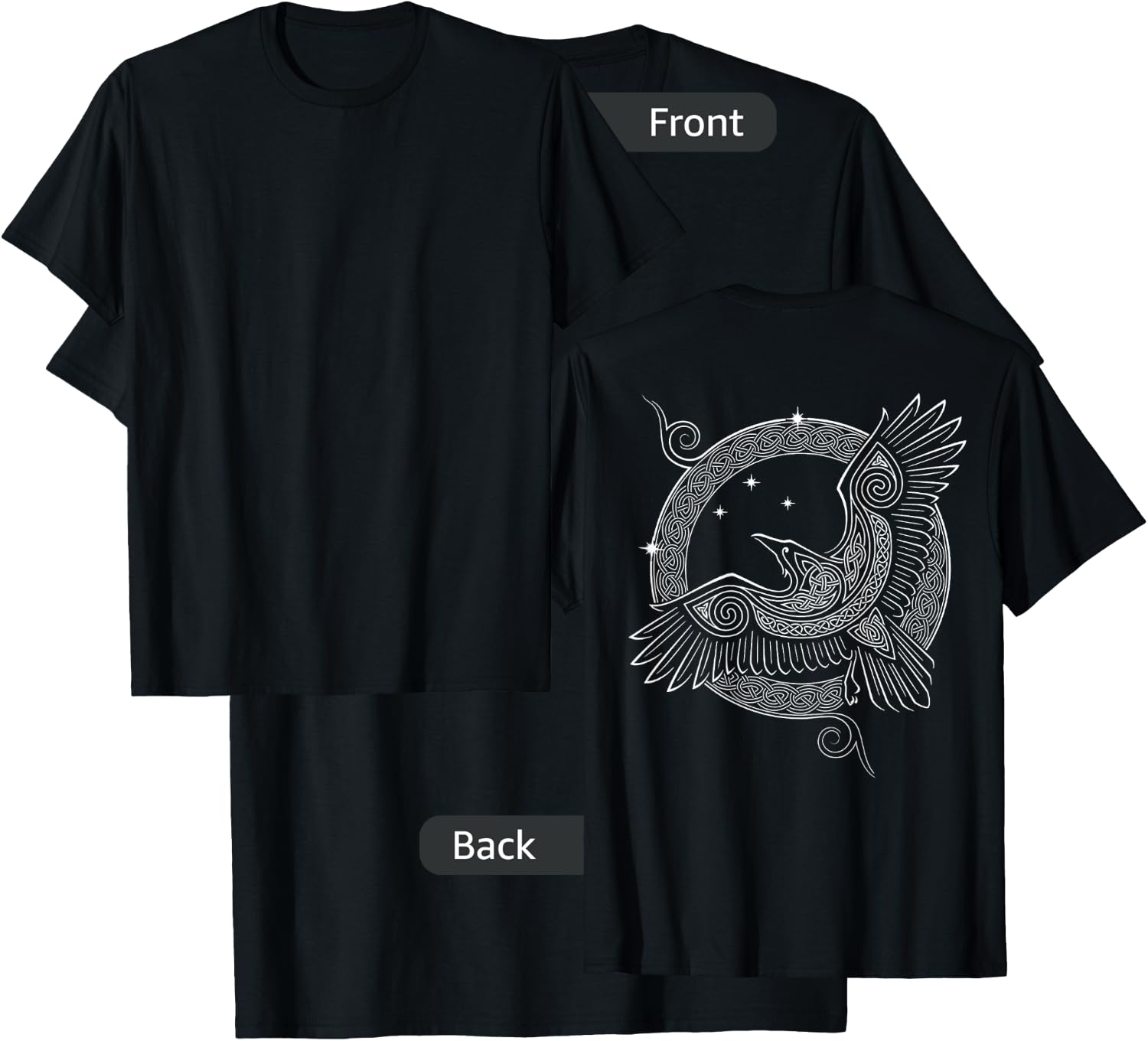 Raven Knotwork Moon Viking (on Back) T-Shirt - T-Shirt | Black