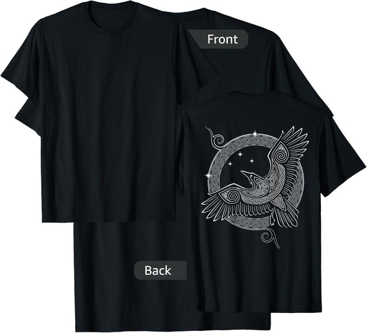 Raven Knotwork Moon Viking (on Back) T-Shirt - T-Shirt | Black