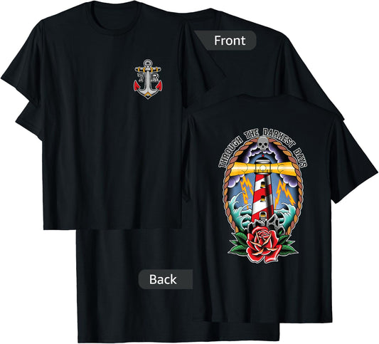 Lighthouse Old School Tattoo Art, Through The Darkest Days T-Shirt - T-Shirt | Black