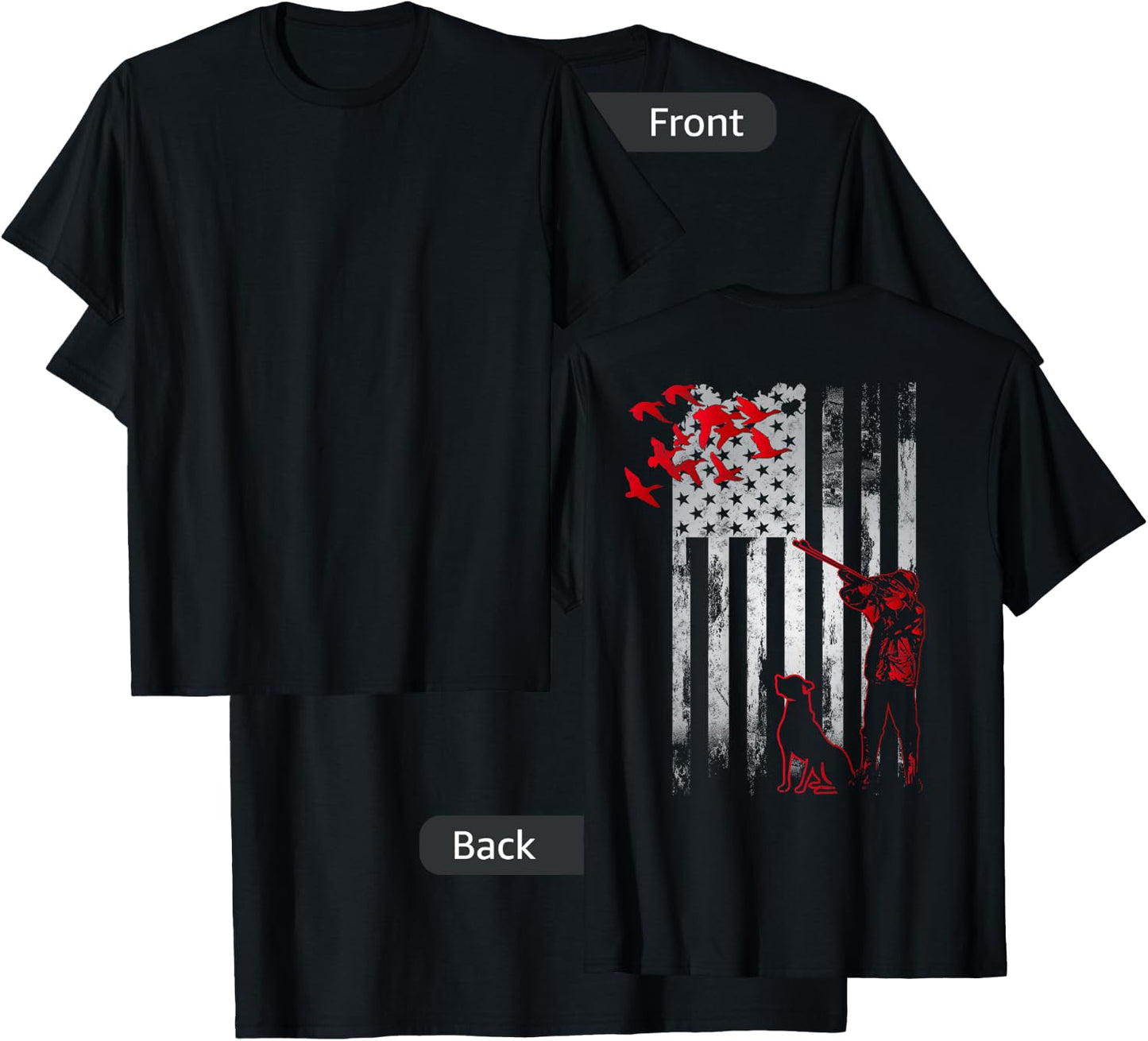 Duck Hunting with Dog Hunters Daddy gift American USA Flag Women Men T-Shirt - T-Shirt | Black