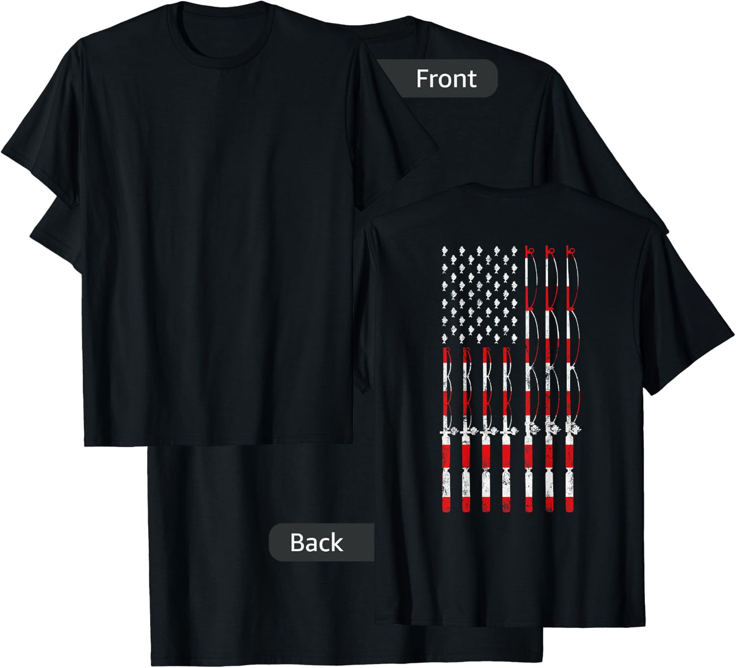 Fishing Pole American USA Flag Patriotic Fishing gift T-Shirt - T-Shirt | Black