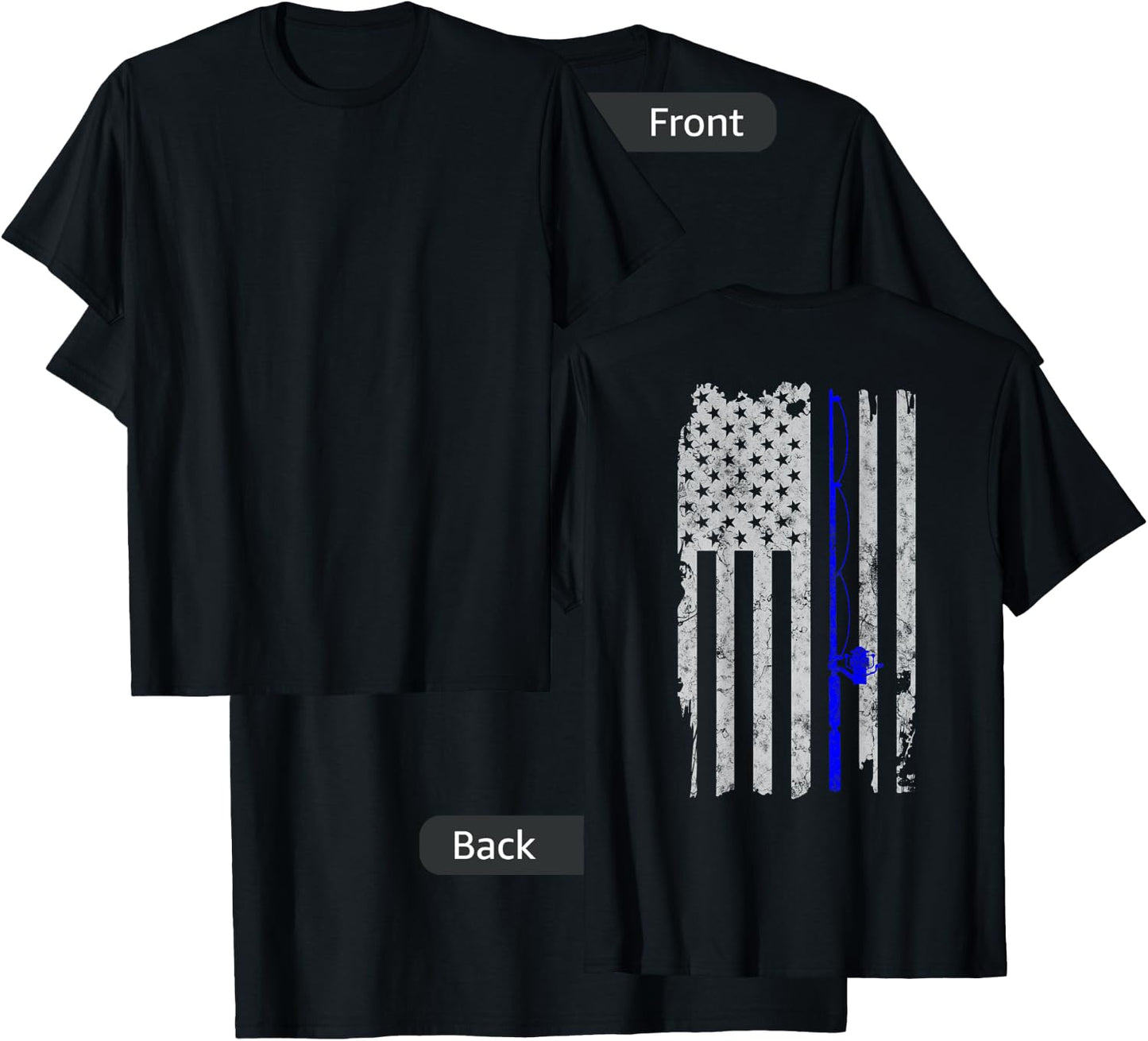 American Flag Vintage Fishing T-Shirt - T-Shirt | Black