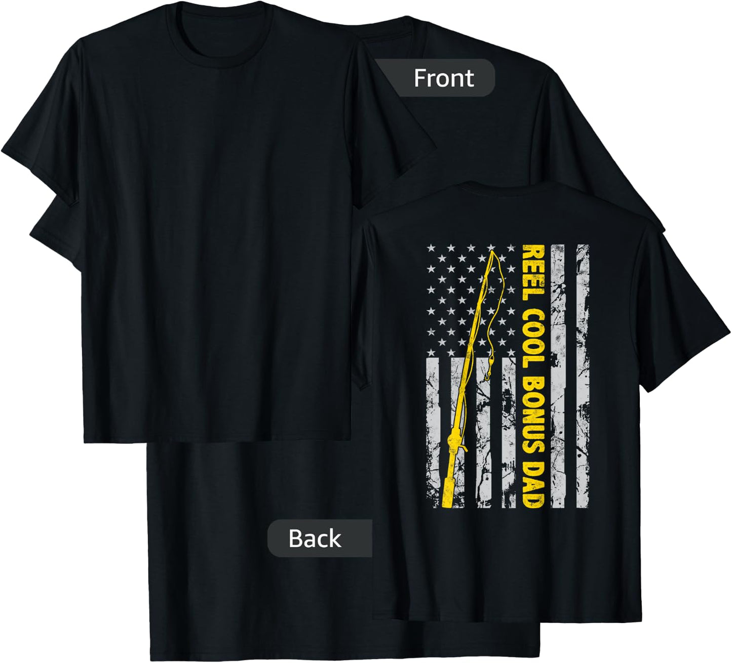 Reel cool Bonus Dad Fishing American Flag gift Fisherman Dad T-Shirt - T-Shirt | Black