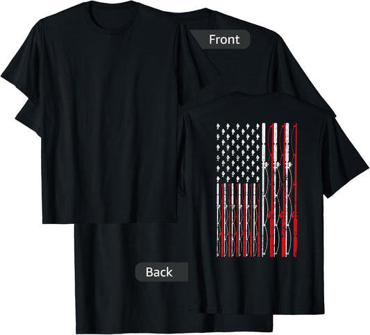 Fishing Rod American Flag Funny Vintage Fishing T-Shirt - T-Shirt | Black