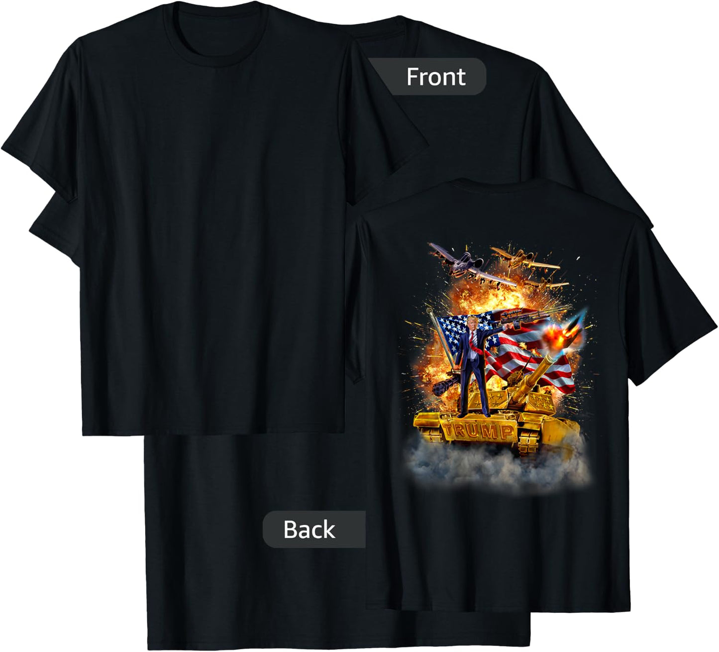 President Donald Trump Rides a Golden Tank T-Shirt - T-Shirt | Black