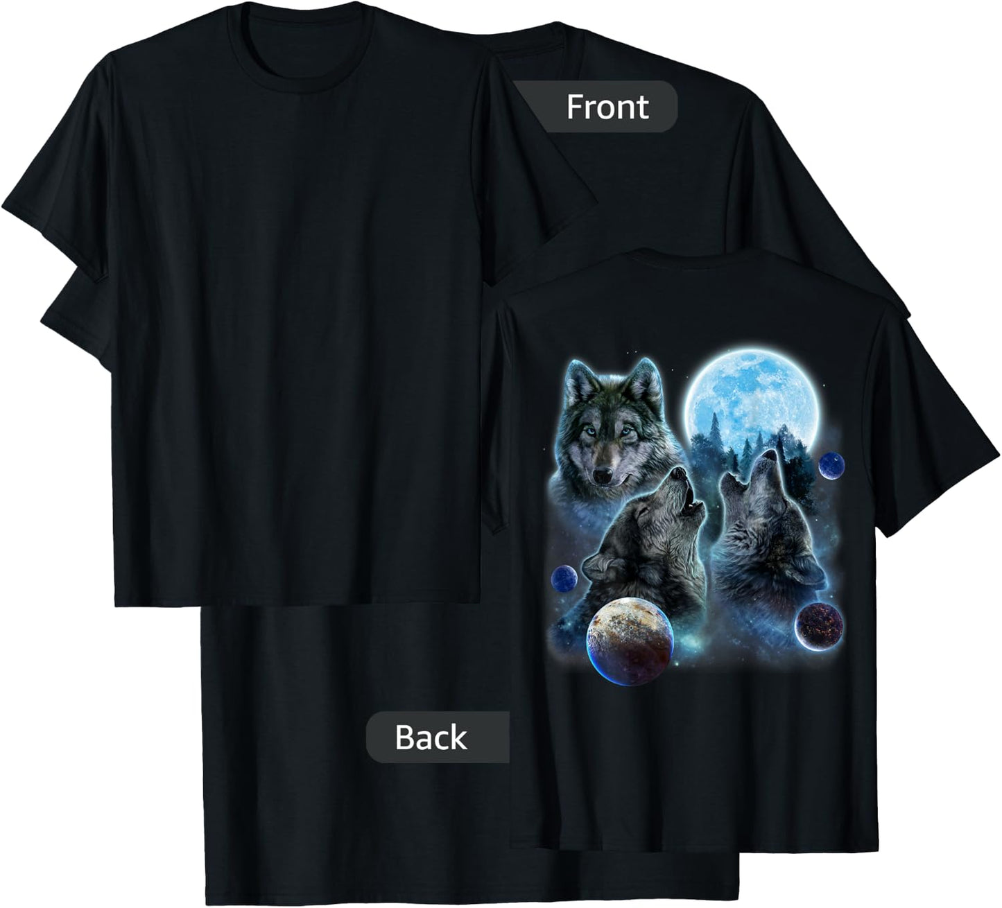 Three Wolf Howling and Moon T-Shirt - T-Shirt | Black