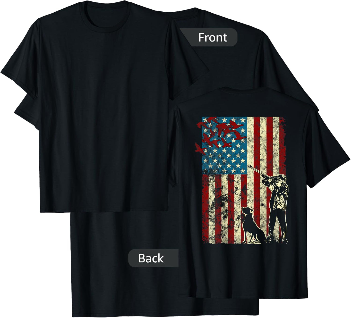 Duck Hunting Distressed Patriotic American Flag gift Hunters T-Shirt - T-Shirt | Black