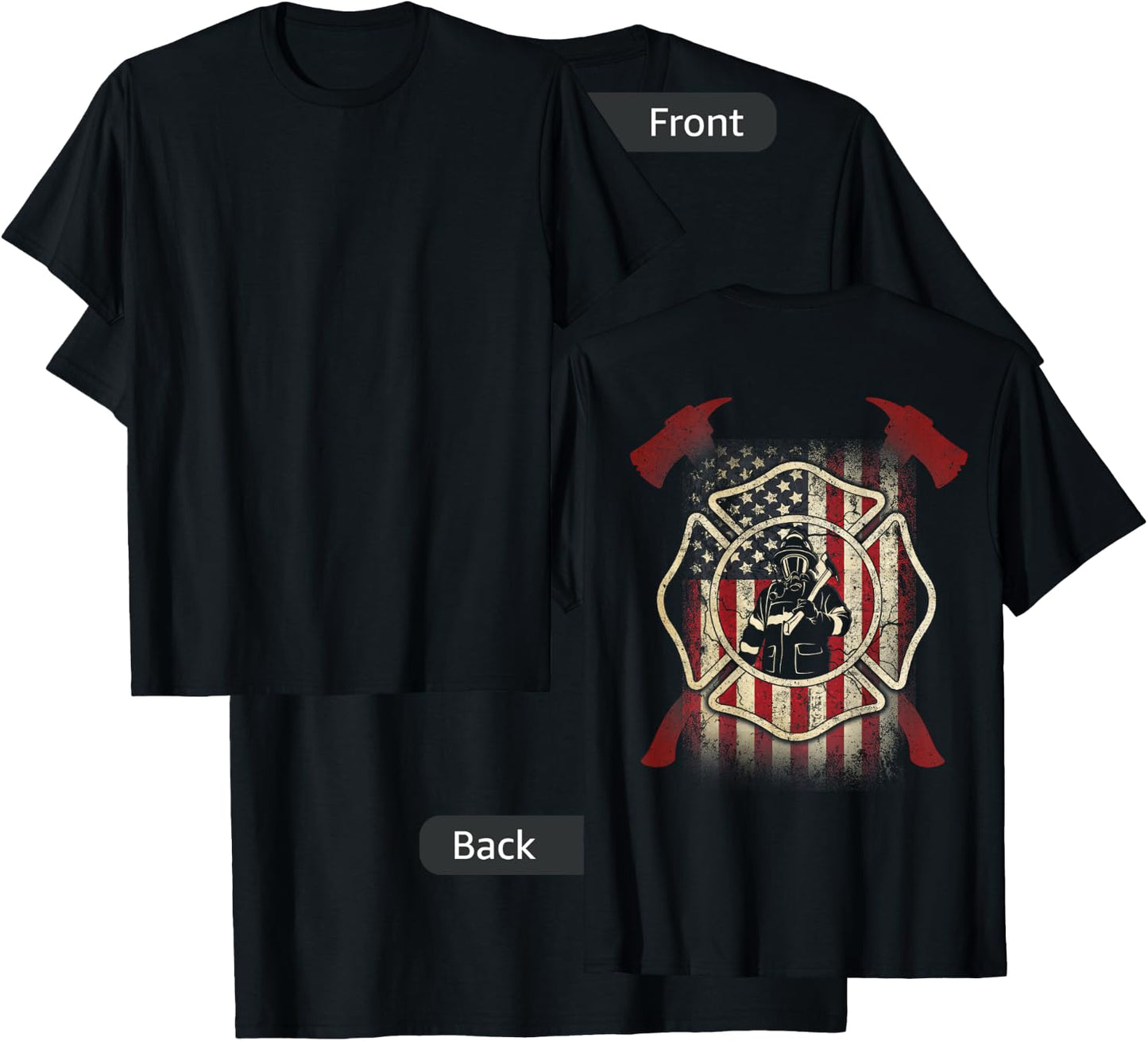 Patriotic Firefighter USA Flag Axe American Flag Fireman T-Shirt - T-Shirt | Black