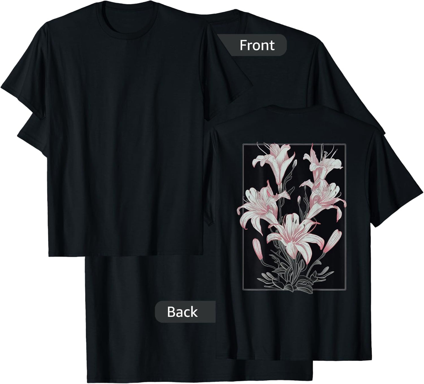 Back print: Beautiful Floral Festival Lily on Lilies Flower T-Shirt - T-Shirt | Black