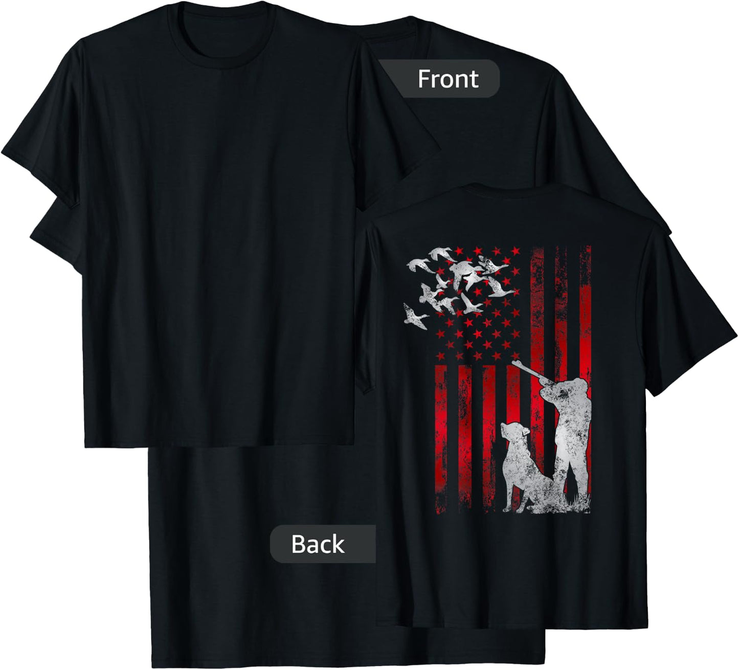 Hunters Distressed Patriotic American USA Flag Duck Hunting T-Shirt - T-Shirt | Black