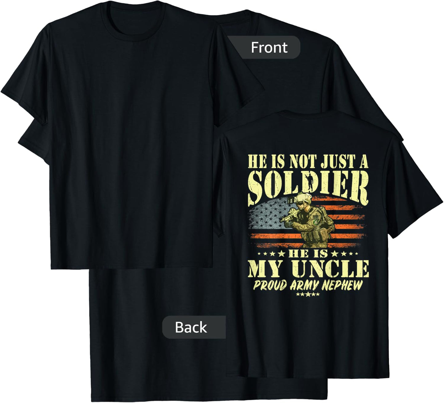 My Uncle Is A Soldier Hero Proud Army Nephew Military Family T-Shirt - T-Shirt | Black