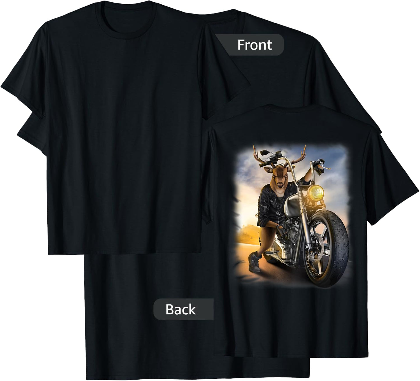 Deer Riding Classic Motorcycle at Sunset T-Shirt - T-Shirt | Black