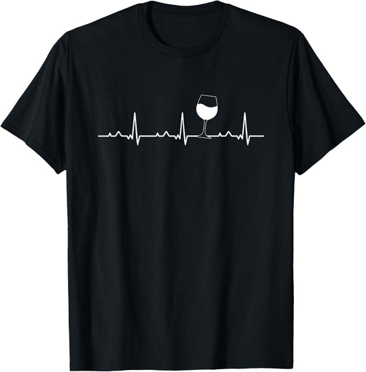 Heartbeat EKG Wine Drinking Team Tasting Wining Vino Cork T-Shirt - T-Shirt | Black