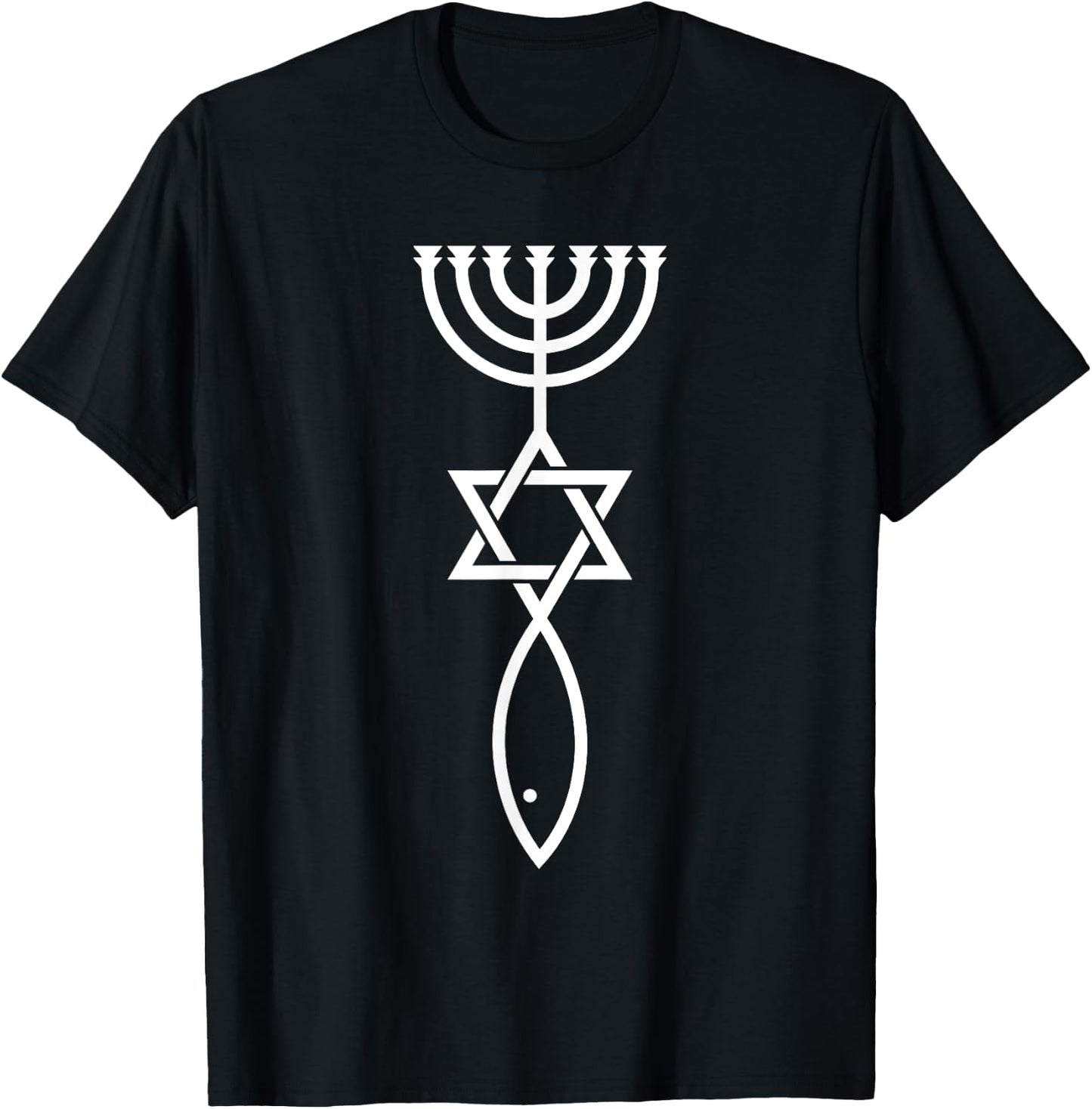 Jerusalem Messianic Seal Icthy's Stomach David Menorah T-Shirt - T-Shirt | Black